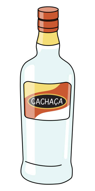 Classic Brazilian Cachaca in a bottle. Doodle cartoon hipster style vector illustration isolated on white background. Good for party card, posters, bar menu or alcohol cook book recipe. Classic Brazilian Cachaca in a bottle. Doodle cartoon hipster style vector illustration isolated on white background. Good for party card, posters, bar menu or alcohol cook book recipe sugar cane juice stock illustrations