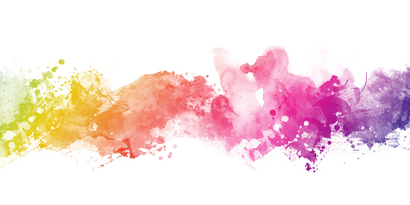 Abstract rainbow watercolour background with splashes