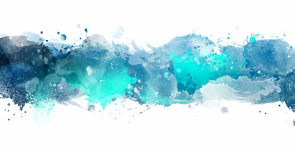 Abstract blue watercolour background with splashes