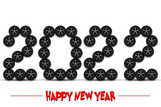 istock Happy New Year 2022 and car wheel 1360446735