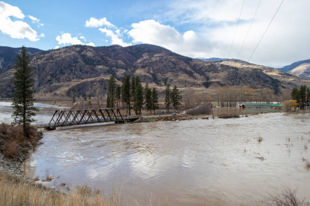 la rivière similkameen déborde dans la vallée au pont de chopaka rd - similkameen river photos et images de collection