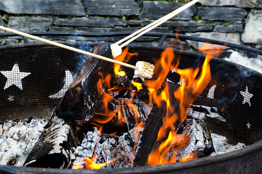 Blazing fire pit and marshmallows on the stick