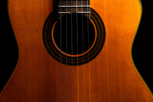 Close-up guitar in black backdrop ,Abstract,classic guitar