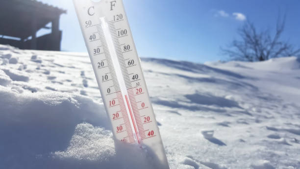 istock Thermometer in winter in the cold on snow and analyzes low negative air temperatures in clear sunny weather.Meteorological conditions and environmental analysis.Climate change on earth.Northern region 1360462600