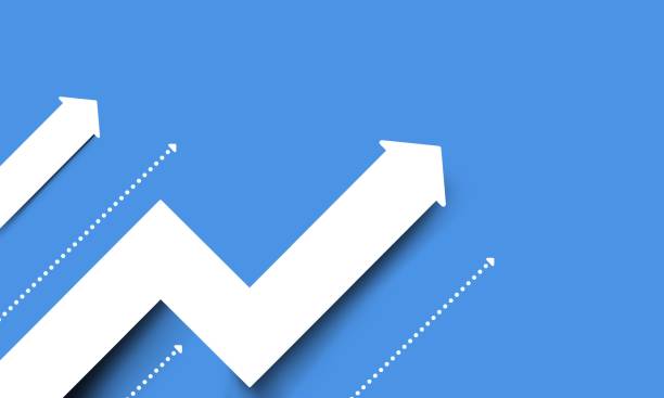 istock Arrow sign growth on blue background. Business development to success and growing growth concept 1360466447