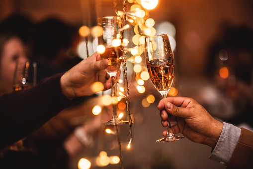 Toasting Event Background Celebratory Toast With String Lights At A Celebration Event Stock Photo ...