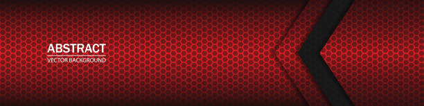 ilustrações de stock, clip art, desenhos animados e ícones de abstract geometric arrow shapes on a hexagonal red grid. black and red shapes, stripes and lines on a dark hexagonal carbon fiber background. - fiber backgrounds textured black