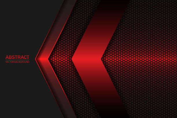 The arrows are black and red on a dark red hexagonal carbon fiber background. Geometric shapes, stripes and lines on a hexagonal red grid. The arrows are black and red on a dark red hexagonal carbon fiber background. Geometric shapes, stripes and lines on a hexagonal red grid. backgrounds abstract red technology stock illustrations