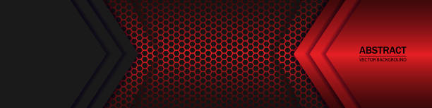 ilustrações de stock, clip art, desenhos animados e ícones de black and red arrows on the dark red carbon fiber grid. black carbon fiber hexagon texture. - fiber backgrounds textured black