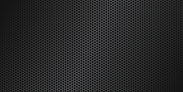 Gray hexagon carbon fiber texture. Metal mesh gray steel background. Dark carbon fiber texture.