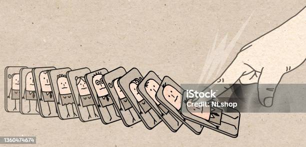 Big Human Finger Pushing Down Cartoon People Like A Domino Effect Stock Illustration - Download Image Now - iStock Big Human Finger Pushing Down Cartoon People Like A Domino Effect Stock Illustration - Download Image Now - iStock