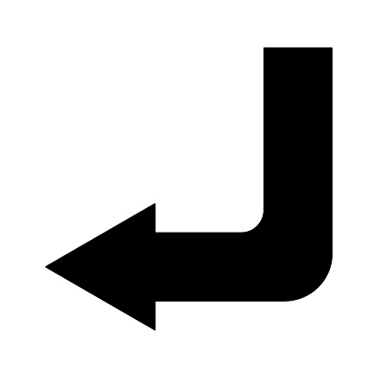Corner down left arrow. Soft angular sign. Isolated app element. Navigation background. Vector illustration. Stock image. EPS 10.