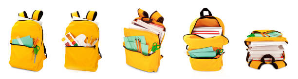 istock Backpack with Different School Stationery. Isolated on White Background. Back to School Element Template. 1360477411
