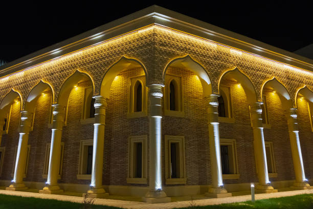 istock Beautiful illuminated building in oriental style. 1360483862