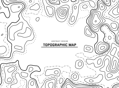 Topographic map abstract background. Outline cartography landscape. Topographic relief map on white backdrop. Modern cover design with wavy lines. Vector illustration with weather map outline pattern