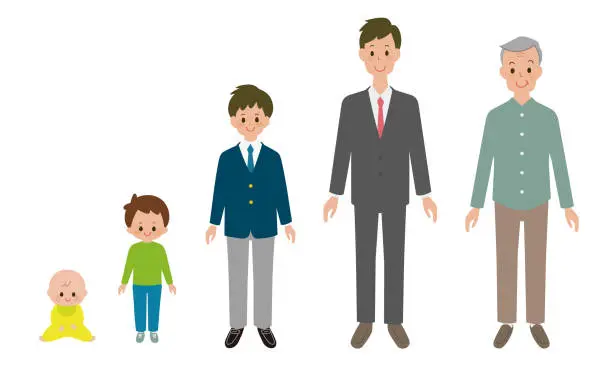 Vector illustration of Male full length set of various generations