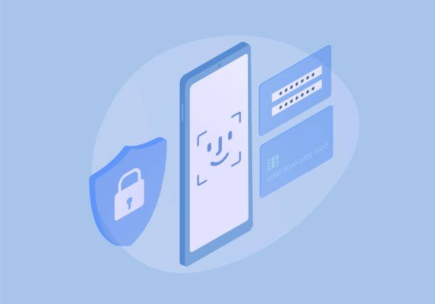 istock Mobile banking on smartphone isometric illustration. Online internet secure shopping concept. Secure payment by bank credit card using a mobile phone 1360489837