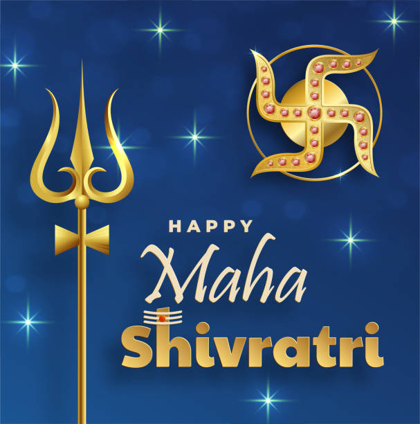 ilustrações, clipart, desenhos animados e ícones de feliz festival maha shivratri, o festival hindu de shiva lord - trishula