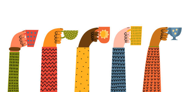 Hands holds cups of tea, or coffee Hands holds cups of tea, or coffee. Hand drawn doodle illustration. cup of tea hands stock illustrations