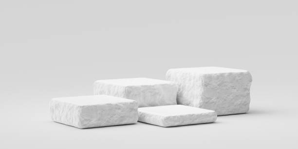 istock White stone plate cosmetic podium 3d background or abstract empty product display floor platform broken and blank rock stage stand on plaster concrete pedestal backdrop with natural marble show scene. 1360496069