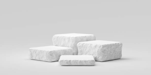 istock White stone plate cosmetic podium 3d background or abstract empty product display floor platform broken and blank rock stage stand on plaster concrete pedestal backdrop with natural marble show scene. 1360496139