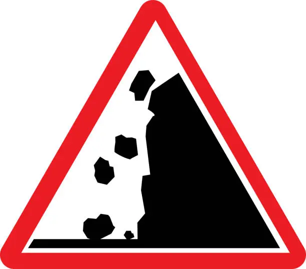 Vector illustration of Falling rocks sign warning sign. .