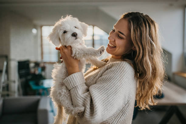 istock Woman holding her dog 1360502434