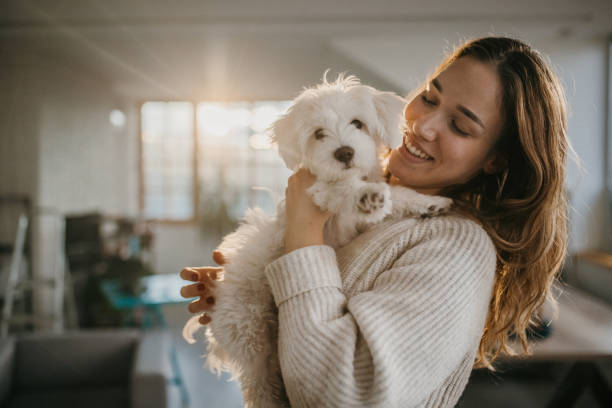 istock Woman holding her dog 1360502448