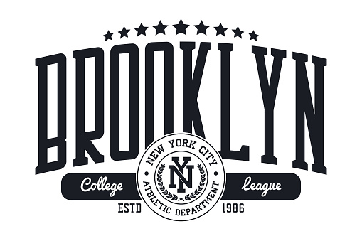Brooklyn, New York college print design. Typography graphics for athletic tee shirt print. Vector