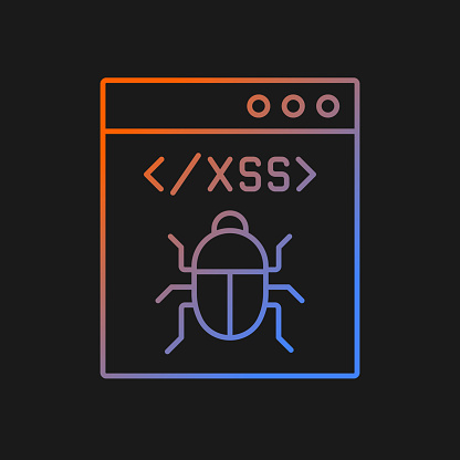 XSS attack gradient vector icon for dark theme. Cross site scripting. Software attack. Client side code injection. Thin line color symbol. Modern style pictogram. Vector isolated outline drawing