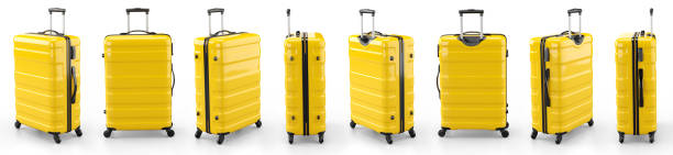 istock A set of yellow suitcases on a white background. 3D rendering illustration. 1360509811