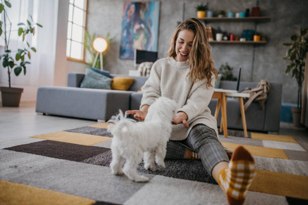 istock Woman playing with her dog 1360510650