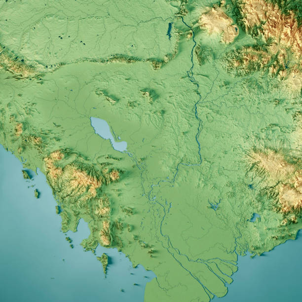 istock Cambodia 3D Render Topographic Map Color 1360510684