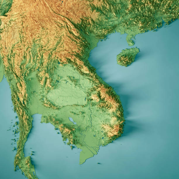 istock Vietnam 3D Render Topographic Map Color 1360510749