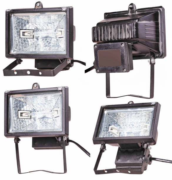 An old metal halogen lamp used to illuminate the construction site.