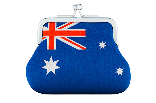 Australian flag. Budget, investment or financial, banking concept in Australia. 3D rendering isolated on white background