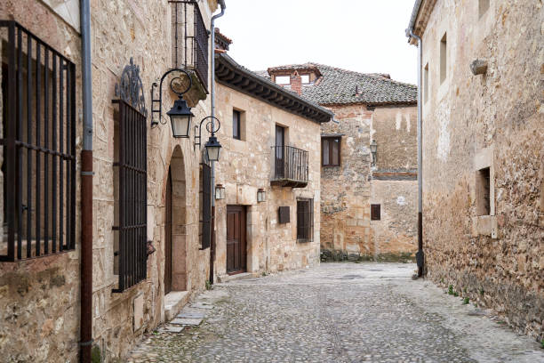 streets of the medieval town of Segovia stock photo
