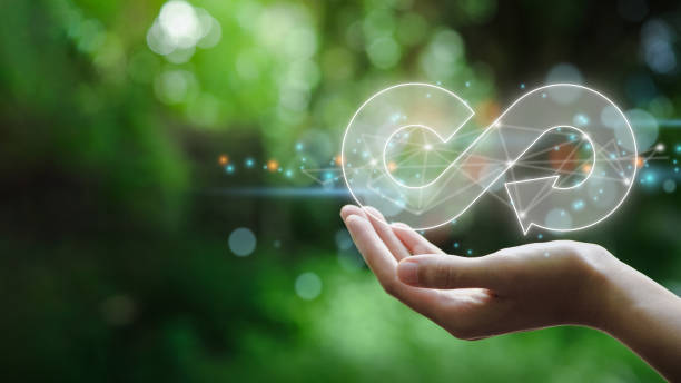 hand hold the circular economy icon. The concept of eternity, endless and unlimited, circular economy for future growth of business and environment sustainable stock photo