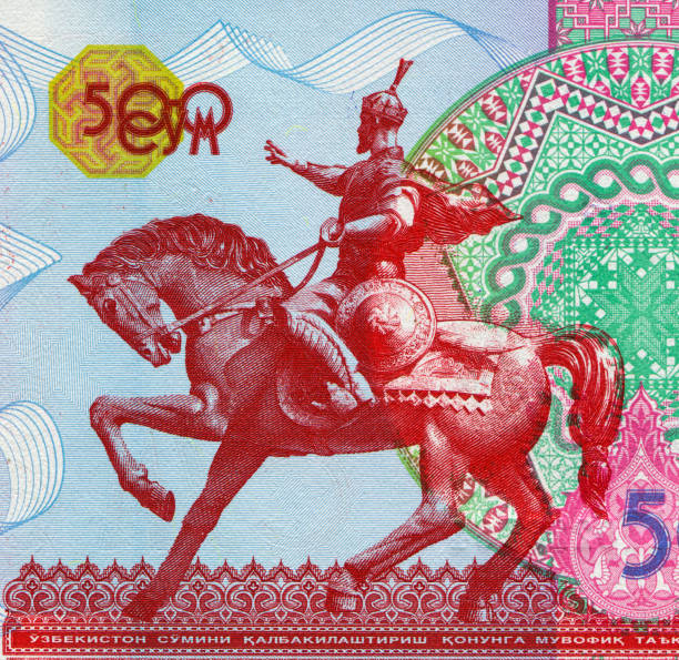istock Timur Statue Pattern Design on Uzbekistan Banknote 1360520628
