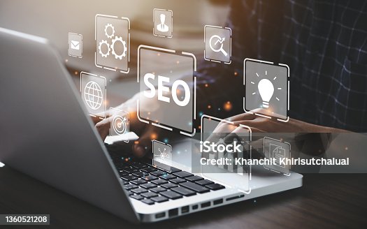 istock Businessman using a computer for analysis  SEO Search Engine Optimization Marketing Ranking Traffic Website Internet Business Technology Concept."n 1360521208