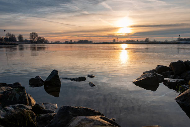 Beautiful sunset at the rain river the IJssel, right next to the village of Olst in the province of Overijssel, the Netherlands