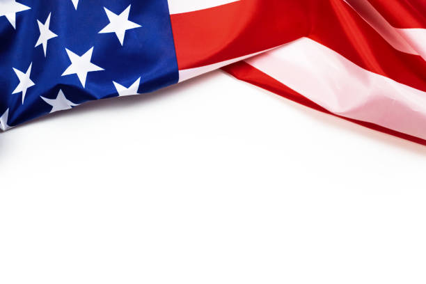 bandiera usa su sfondo bianco. vista dall'alto, foto dello spazio di copia. bandiera americana per il memorial day, 4 luglio, festa del lavoro - star shape red blue white foto e immagini stock