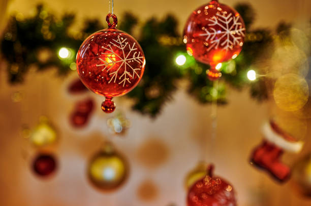 istock Christmas decoration with red and gold baubles. 1360529043