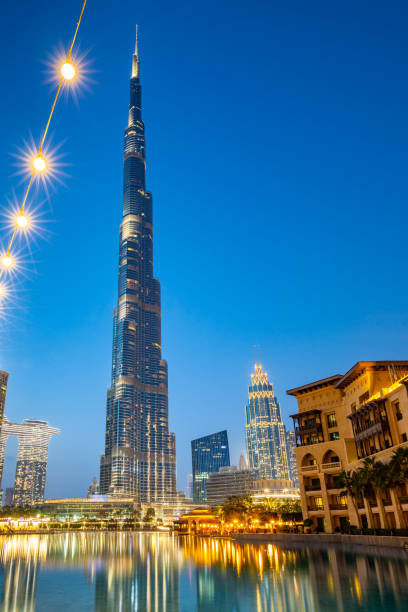 Beautiful view of the Burj Khalifa at dusk, Dubai, UAE stock photo