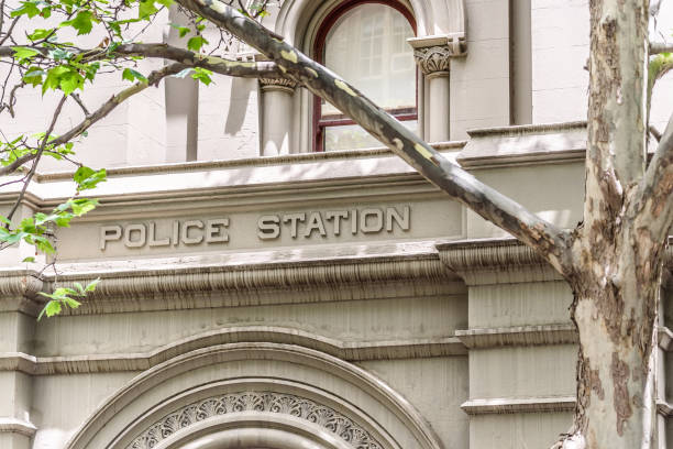 The front entrance to an old disused Police Station The front entrance to an old disused Police Station in the city of Melbourne, Australia police station stock pictures, royalty-free photos & images
