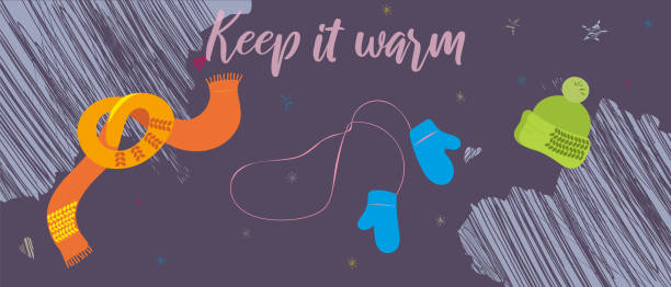 ilustrações de stock, clip art, desenhos animados e ícones de winter wishes - scarf hat green glove