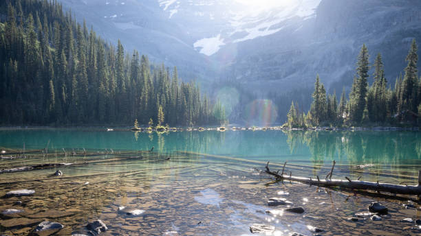 istock Turquoise alpine lake with crystal clear waters surrounded by huge mountains. 1360533144