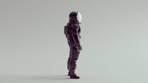 istock Black Astronaut Cosmonaut with White Helmet Visor Side View Spaceman Vintage Space Technology 1360534414