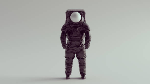 istock Black Astronaut Cosmonaut with White Helmet Visor Front View Spaceman Vintage Spacewalk Space Technology 1360534436