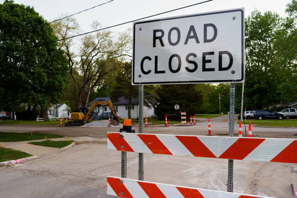 istock Road Closed Sign at Residential Construction Site 1360535917